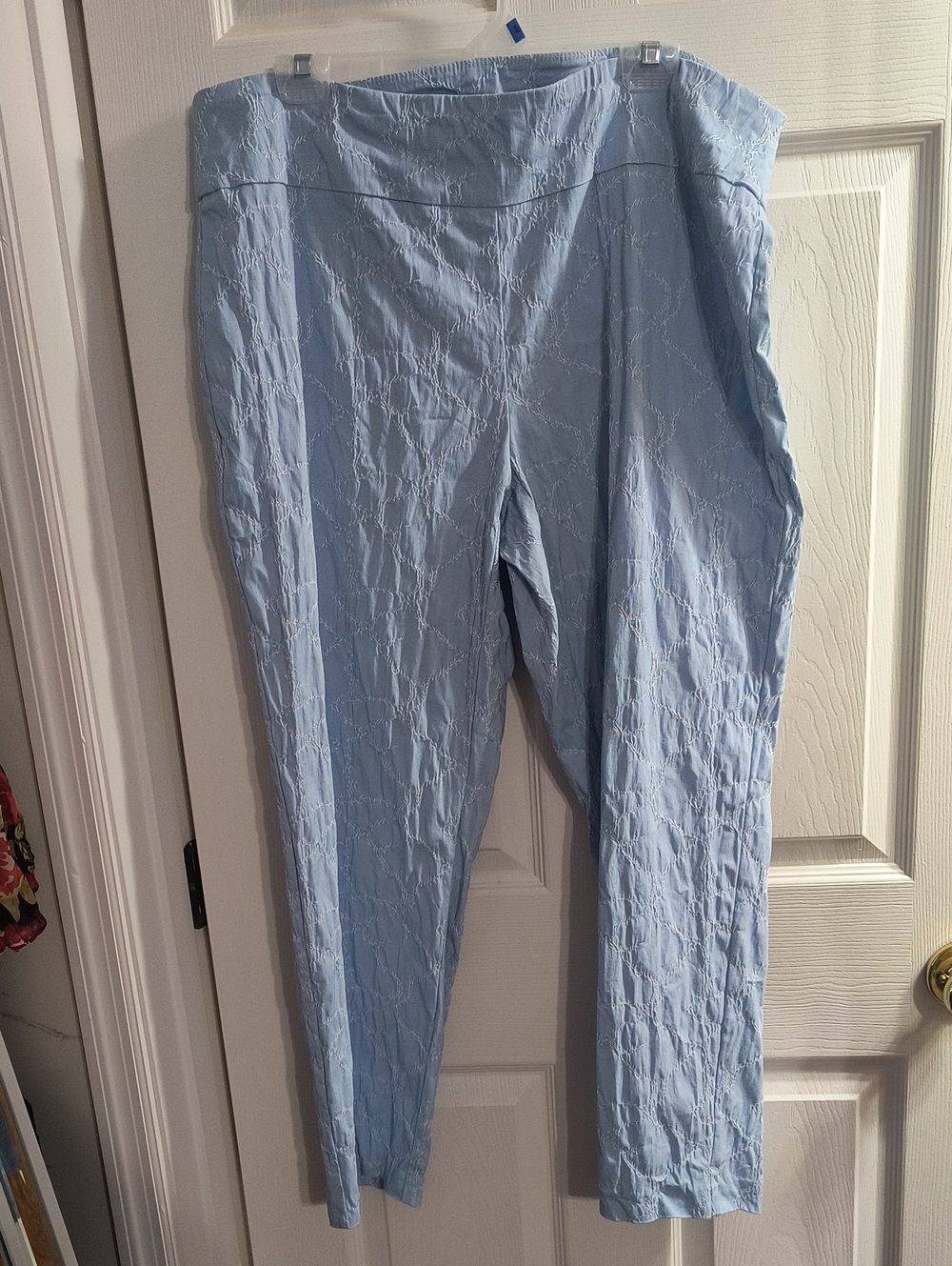 Attyre Beautiful Light Blue Textured Straight Leg Pants